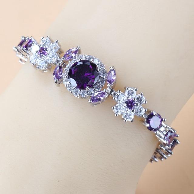 925 Sterling Silver Charm Bracelet Bangle Blue Cubic Zirconia 6-Colors Wedding Jewelry Adjustable Length 18+3CM