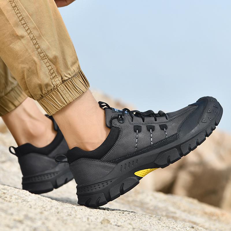 Work Shoes Low-Top Lace Up Thick-Soled Outdoor Autumn Climb Shoes Men'S Hiking Shoes Soft-Soled Anti-Slip Toe-Cover