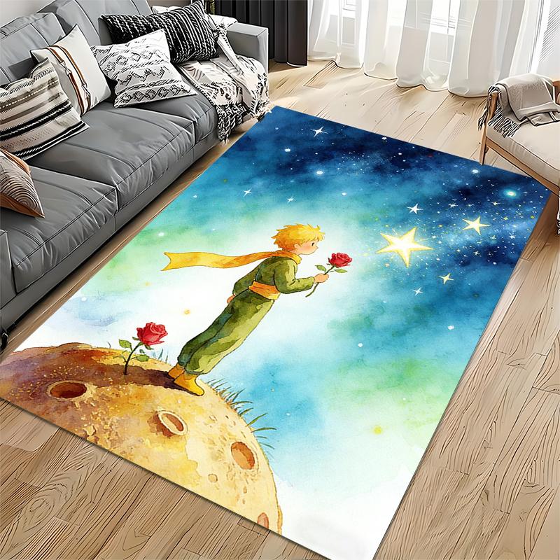 "Little Prince Holding Rose Carpet with Starry Sky Theme Design" Suitable for use as an anti-slip for living room bedroom sofas