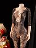 Mesh Perspective Teddy Bodysuits Women Crotchless Sexy Long Sleeves Hollow Fishnet Teddies Bodysuit Lingerie Bodystockings