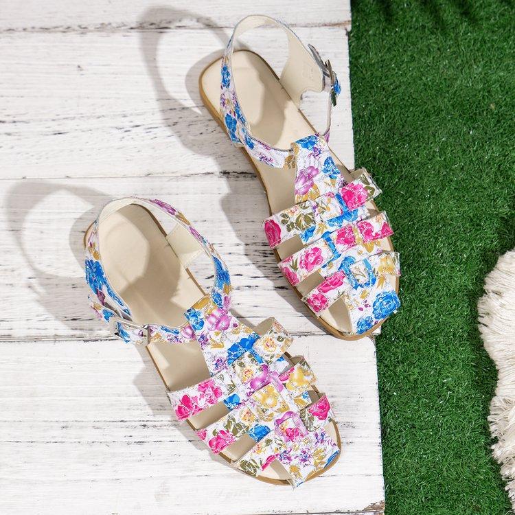 Large Size Bag Head Flat Heel Hollow Color Printed Beach Sandals Summer New Broadband Women's Shoes
