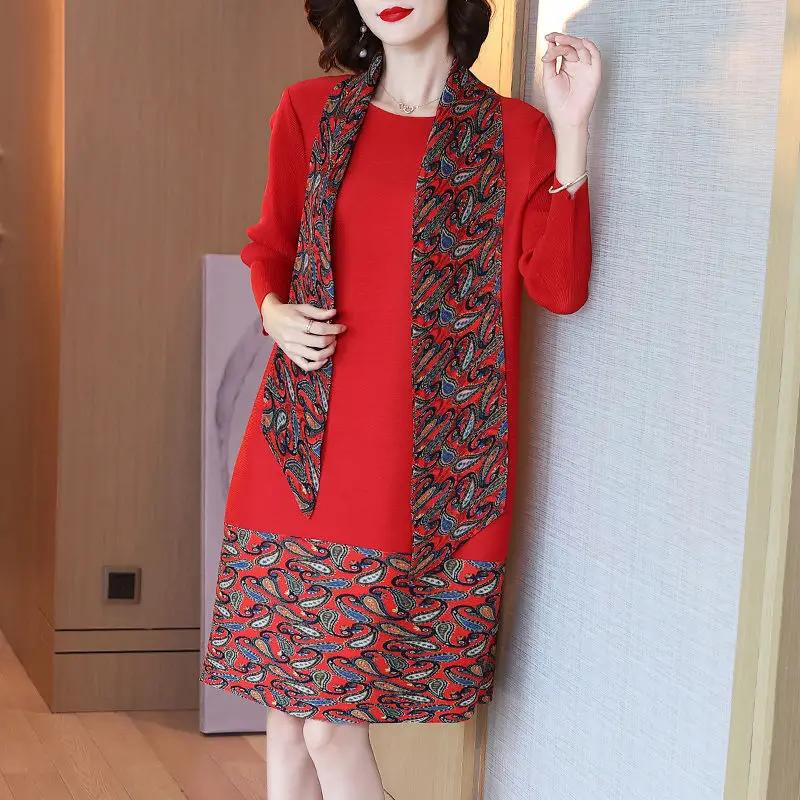 Женский темперамент свободный не с шарфом тонкий длинный платье женский осень новый — фото 4