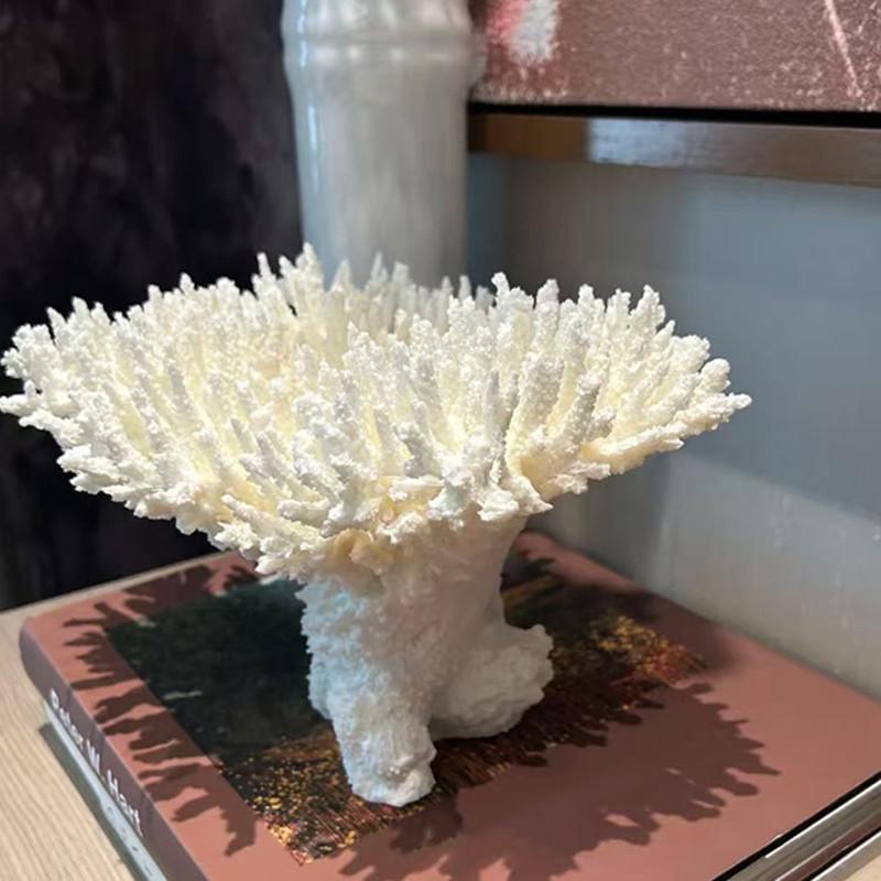 Modern Geometric Art Simulation Coral Sculpture Ornaments, White Coral Model Sculptures, Resin Crafts, Home Decoration
