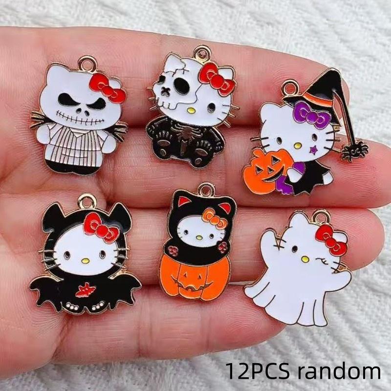 12/60PCS Halloween  Cat DIY Accessories Cat Devil Ghost  Alloy Drip Oil Bag Decoration Necklace Pendant