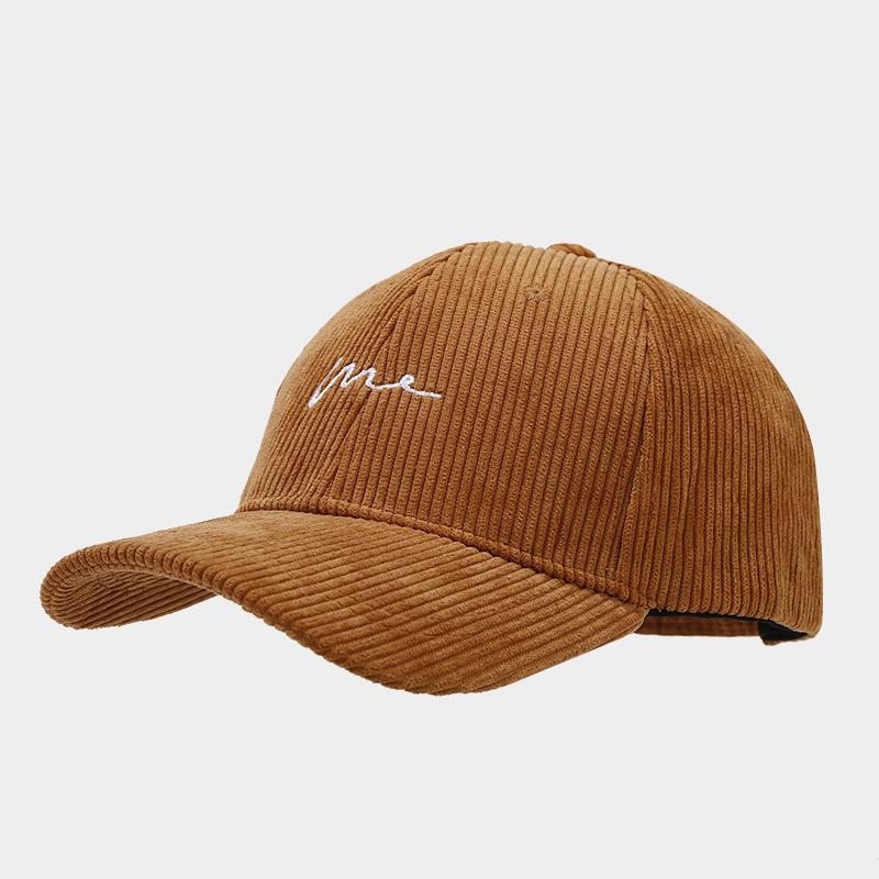 Autumn Art Retro Simple Corduroy Baseball Cap Women's Trendy Hats Street Fashion Wave Embroidery Curved Eave Duckbill Cap