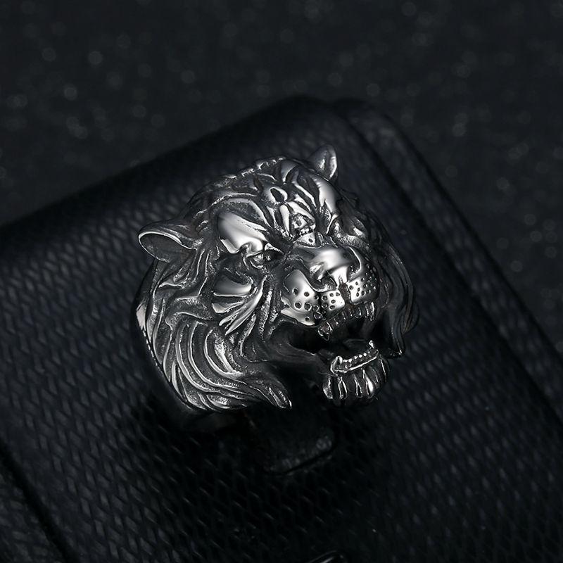Hip Hop New Fashion Men Tiger Rings 316L Stainless Steel Animal for Men Ring Vintage Jewelry