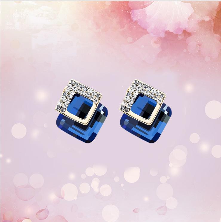 S925 Silver Needle Korean Fashion Square Crystal Earrings for Women