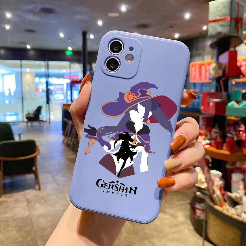 Luxusní čtvercový tekutý silikonový obal na telefon Genshin Impact Anime pro iPhone 14 11 12 13 Pro Max Mini X XS XR 7 8 Plus SE2 DIY kryt