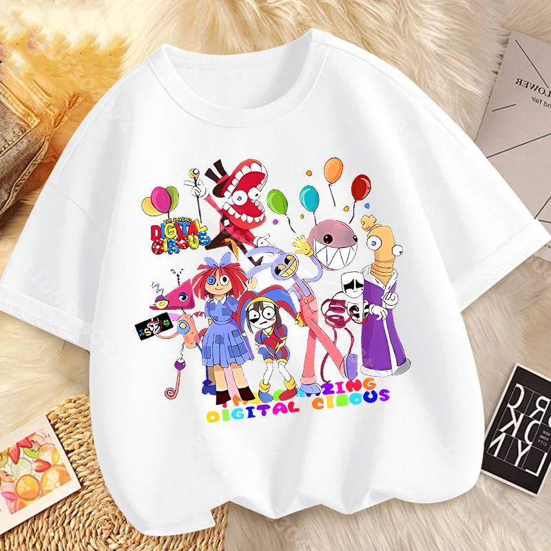 Children Short Sleeve T Shirts The Amazing Digital Circus Anime Cartoon Print Cotton Top Boys Girls Summer Casual Crew Neck Tees