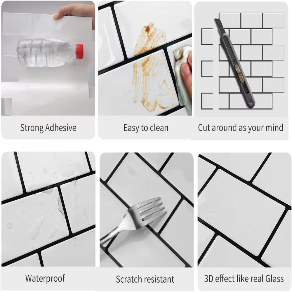 New PVC Wall Stickers Self Adhesive Waterproof Backsplash Wall Decals 3d Brick Peel and Stick Subway Tiles Bathroom Kitchen