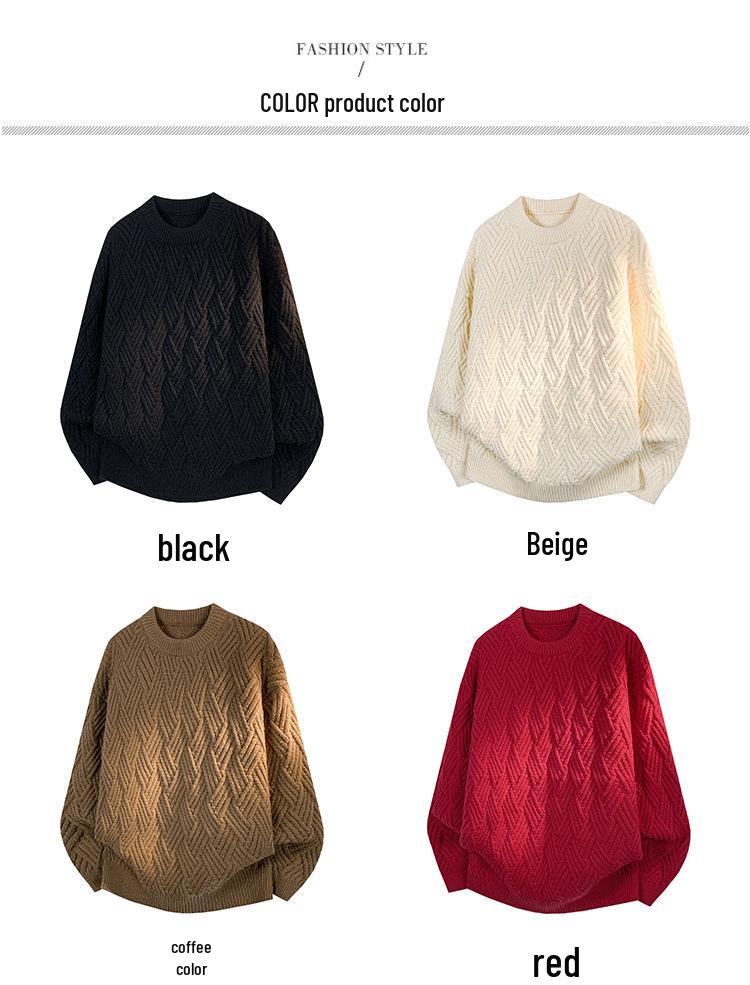 2025 Autumn/Winter Men's Round Neck Trendy Cable Knit Sweater Jacket