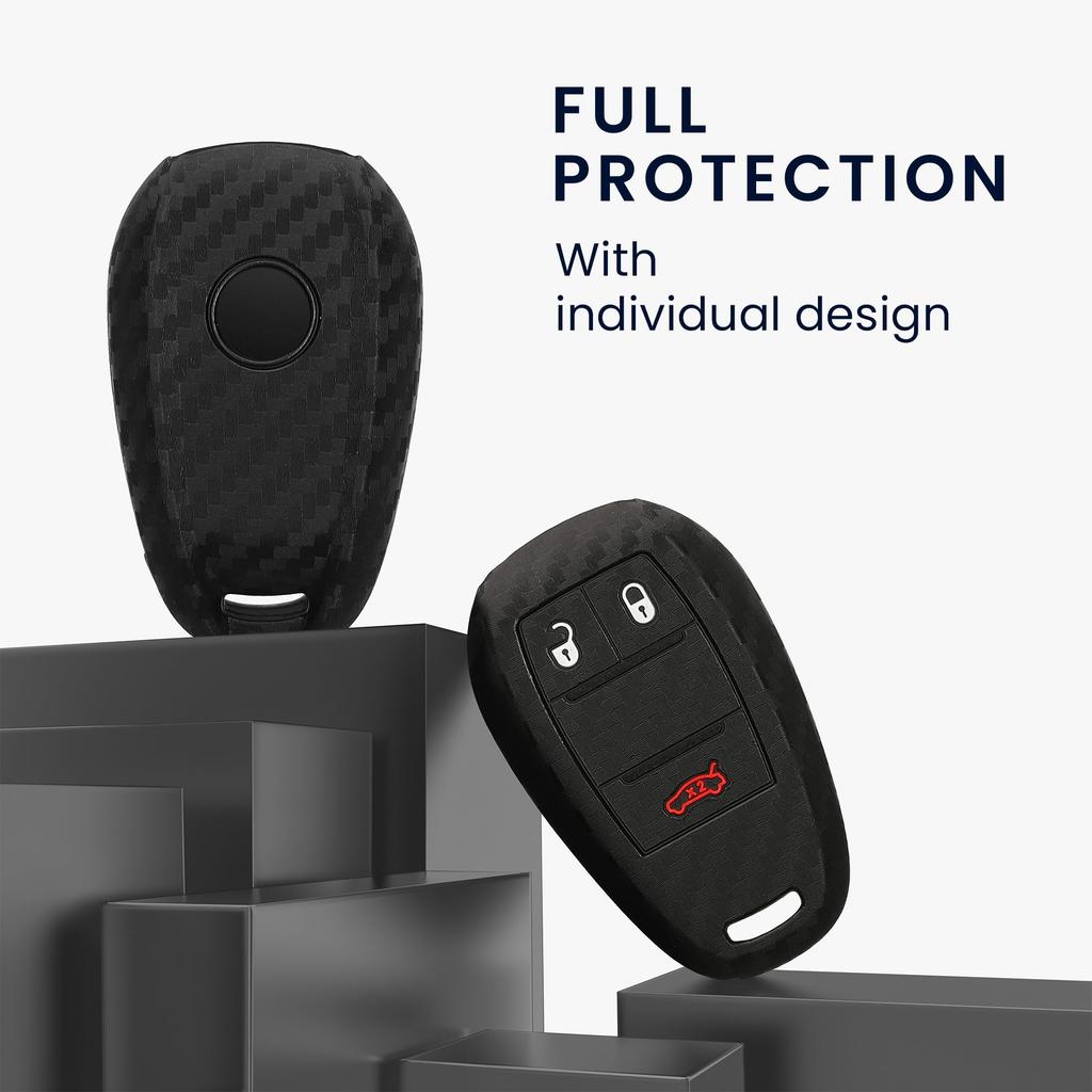 kwmobile Key Cover for Alfa Romeo Car Remote Key Protective Soft Silicone Carbon Fiber Design 3-Button - Case, Cover,