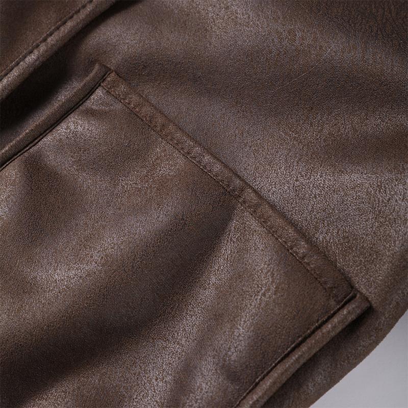 Vintage Casual Damska Skórzana Kurtka Dwustronna Jednorzędowa Luźna Kieszenie Płaszcze Moda Jesień Zima Odzież Wierzchnia