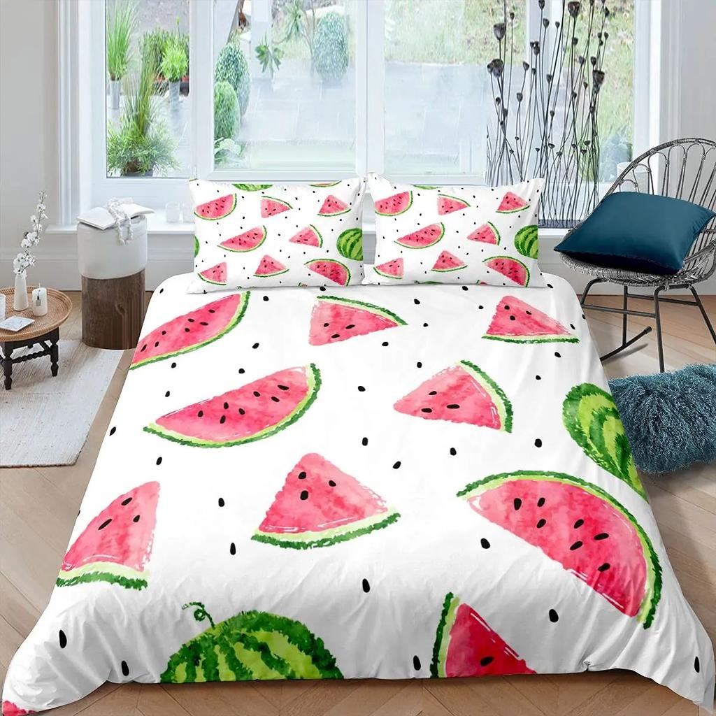 Red Watermelon Duvet Cover Watermelon Peel Summer Fruit Slices Patterned Teens Children Green Polyester Quilt Cover Decorations