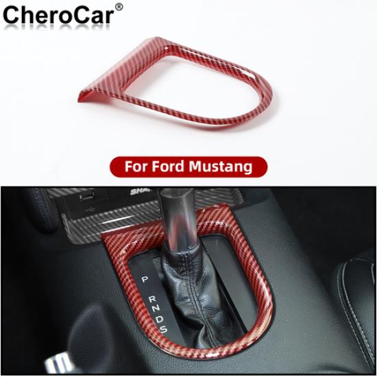 Red Carbon Fiber ABS Central Gear Shift Frame Trim Cover For Ford Mustang 2015+