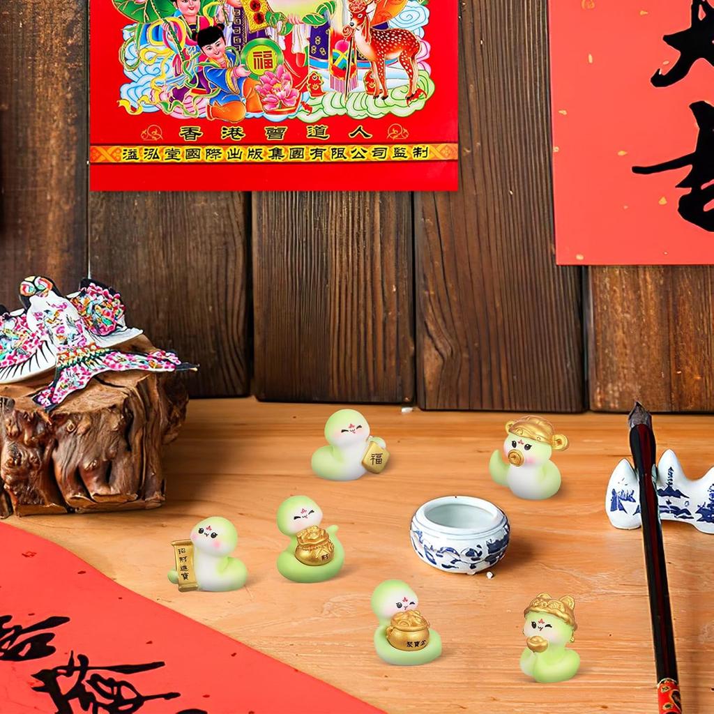 Garneck 6 Stück 2025 Chinesisches Neujahrsdekorations-Miniatur-Schlangenfiguren Harz-Mini-Schlangen-Ornament Tierstatuen des chinesischen Tierkreises für das Frühlingsfest