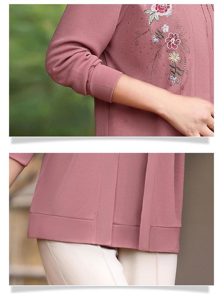 Spring Spliced Knit Blouse for Women Aged 40-60 - Faux Two-Piece Sweater Design
