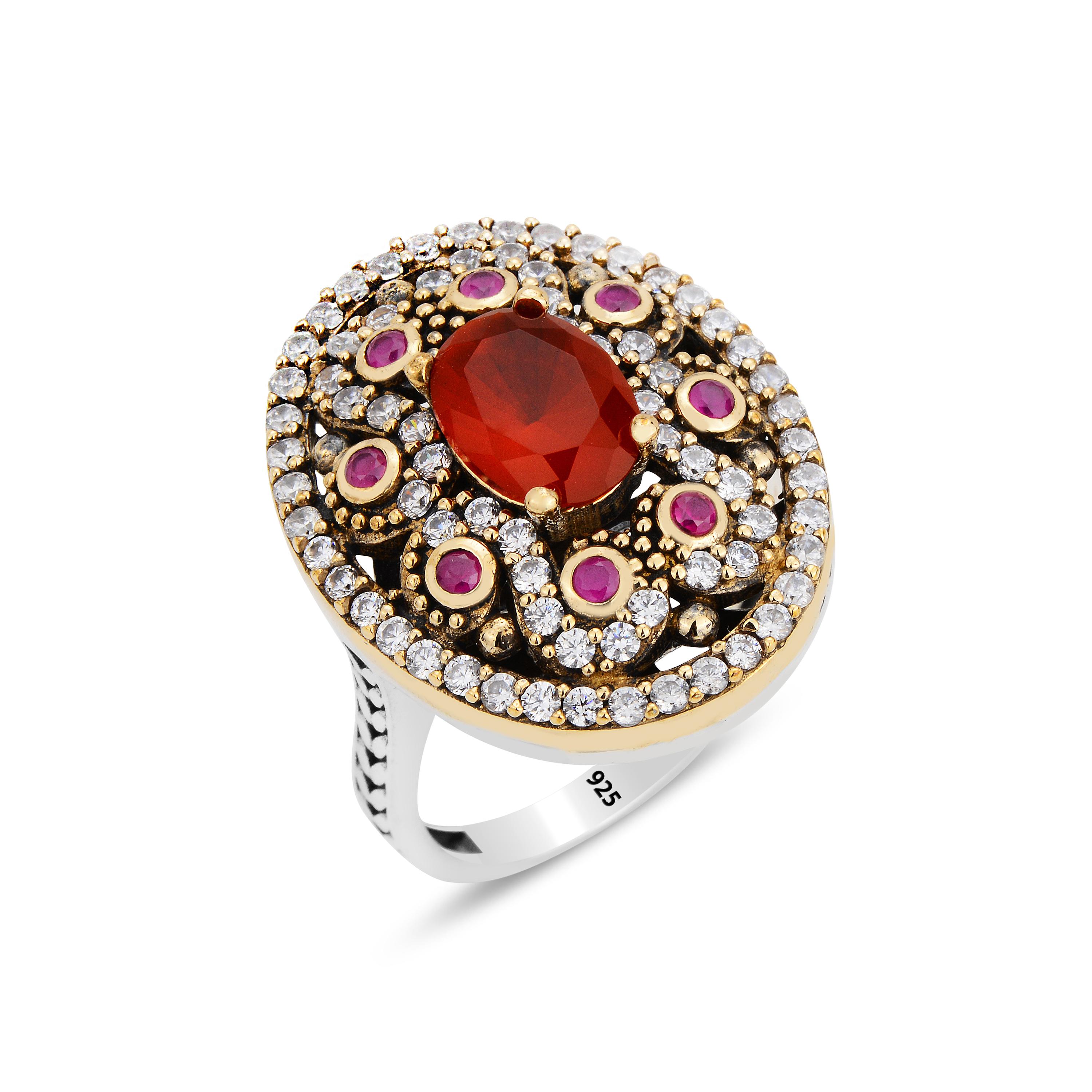 

Османское кольцо с рубиновым камнем, рубиновое кольцо из стерлингового серебра 925 пробы, уникальная идея подарка для женщин, женские исторические украшения 4 серебряный