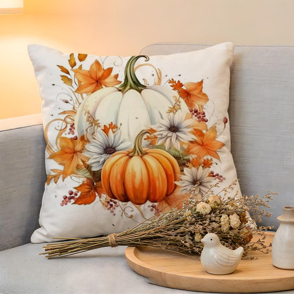 Cushion Cover Linen SkinFriendly Soft Decorative Case For Sofa Home Decor Colorful Watercolor Pumpkin Pillow Cover