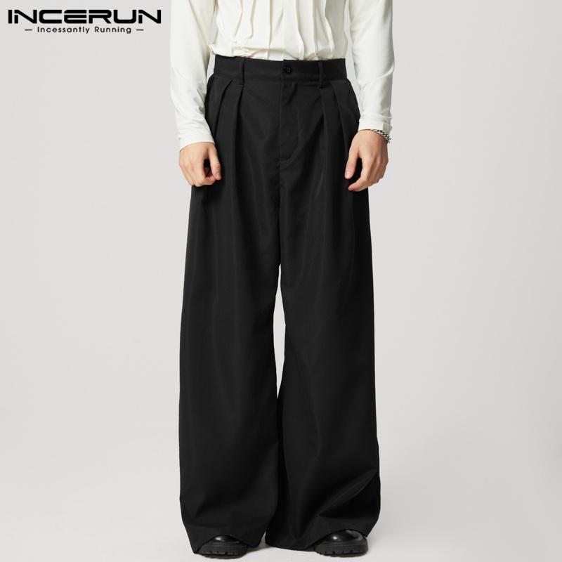 INCERUN Herren Reißverschluss Lässige Lose Anzughose mit hoher Taille Weite Beine Hose