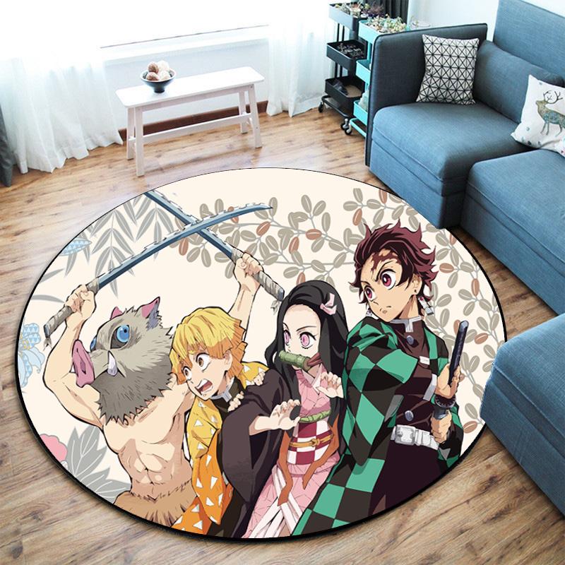 Classic Japanese-style Cartoon Demon Slayer Round Rug, Home Soft Decorative Anti-slip Yoga Mat and Chair Mat, Outdoor Floor Mat Carpet K33
