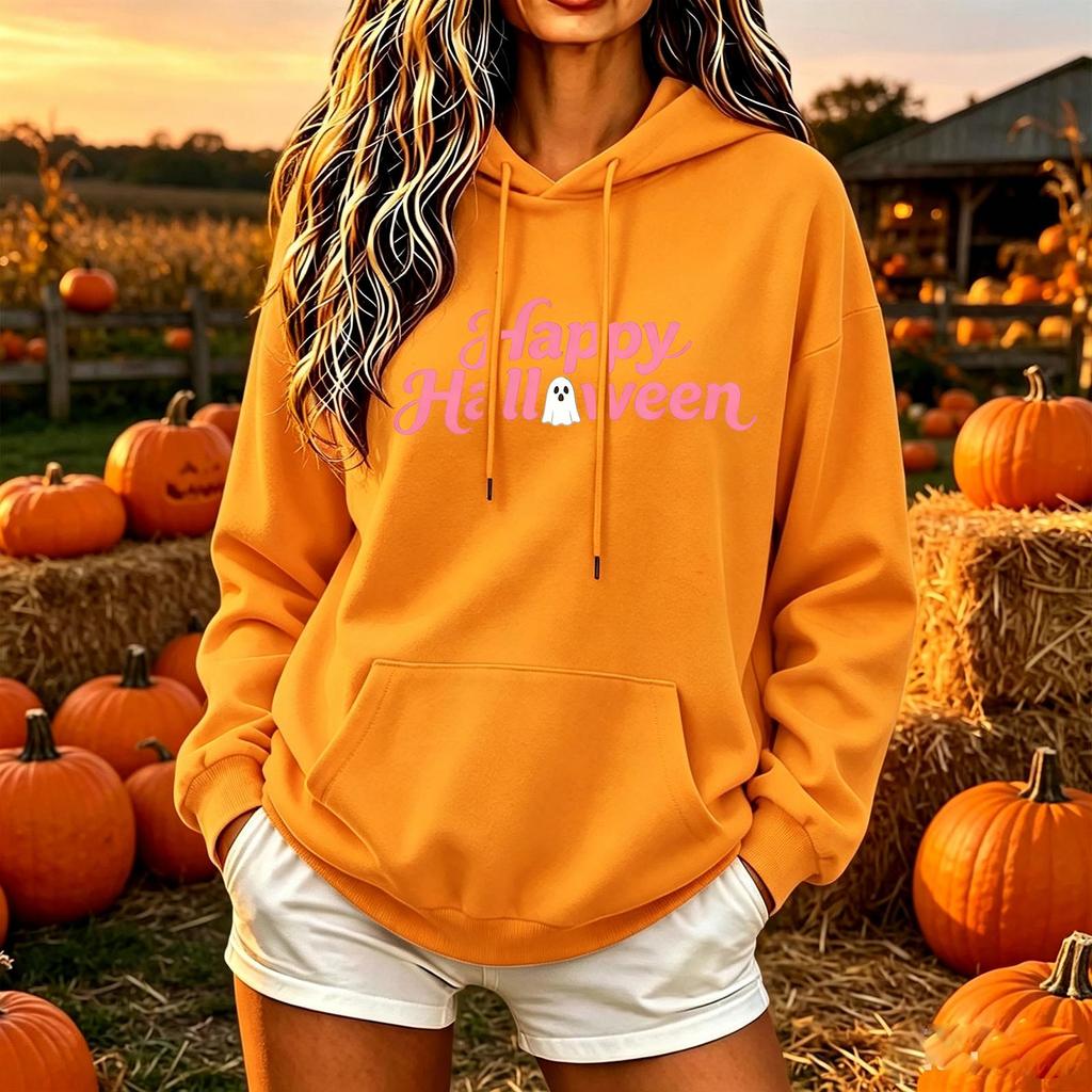 Women's Color Loose Fit Hoodie Sweatshirt Casual Top for Halloween