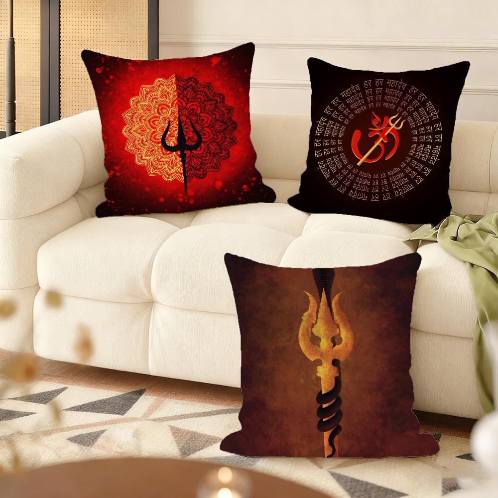 The Shiva Trident Cushion Cover Soft Short Plush Pillow Cover Smooth Cozy Texture Aesthetic Cushion Case Home Decor