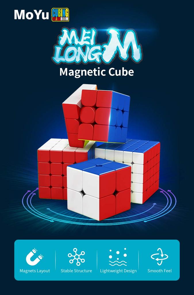 MoYu Meilong 3M Magic Cube, Magnetic Stability, Stickerless, Brain Training, Smooth Rotation, Professional Grade, 3x3 [Used]