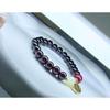 Handmade Natural Garnet 8mm Beaded Bracelet With Shell Flower Cinnabar Fortune Charm Boho Chic Womens Jewelry