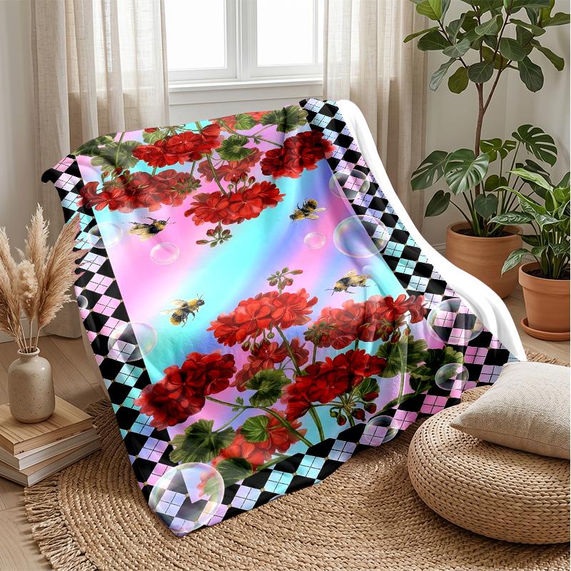 Purple Crystal Roses Theme Blanket Lightweight Warm Flannel Blanket Decorative Throw Blanket for Home Decoration