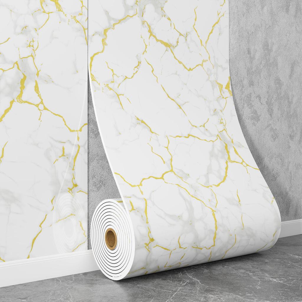 Self-Adhesive Waterproof Imitation Marble Tile Wall Sticker for Bathroom, Living Room, Kitchen, and TV Background.