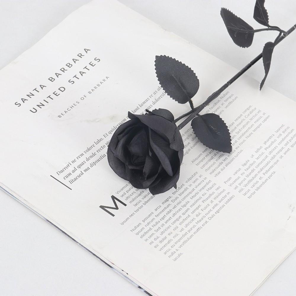 Black and White Roses Artificial Black Roses Fake Flowers DIY Home Decor Cemetery Roses Long Stem with Leaves Cemetery Flowers