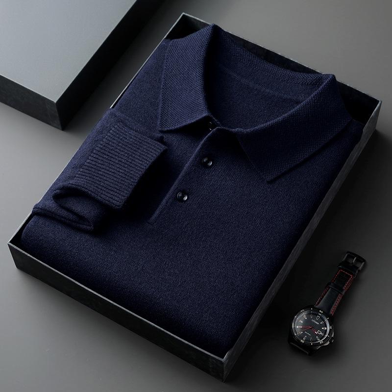 2026 Autumn/Winter Men's Slim Fit Heavy Knit Polo Sweater, 500g Lapel Pullover Base Layer