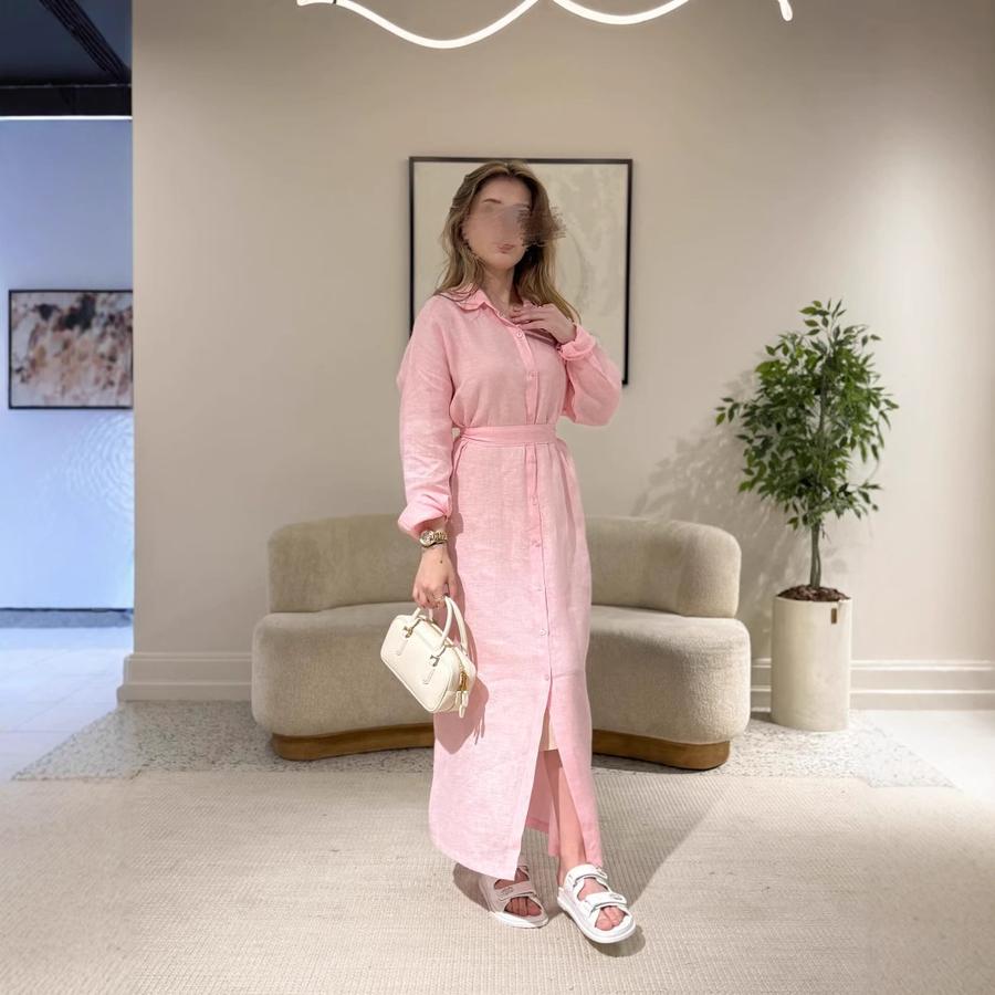 New Autumn/Fall Ins Style Loose Women's Pocket Casual Stand Collar One-Button Cotton Linen Dress