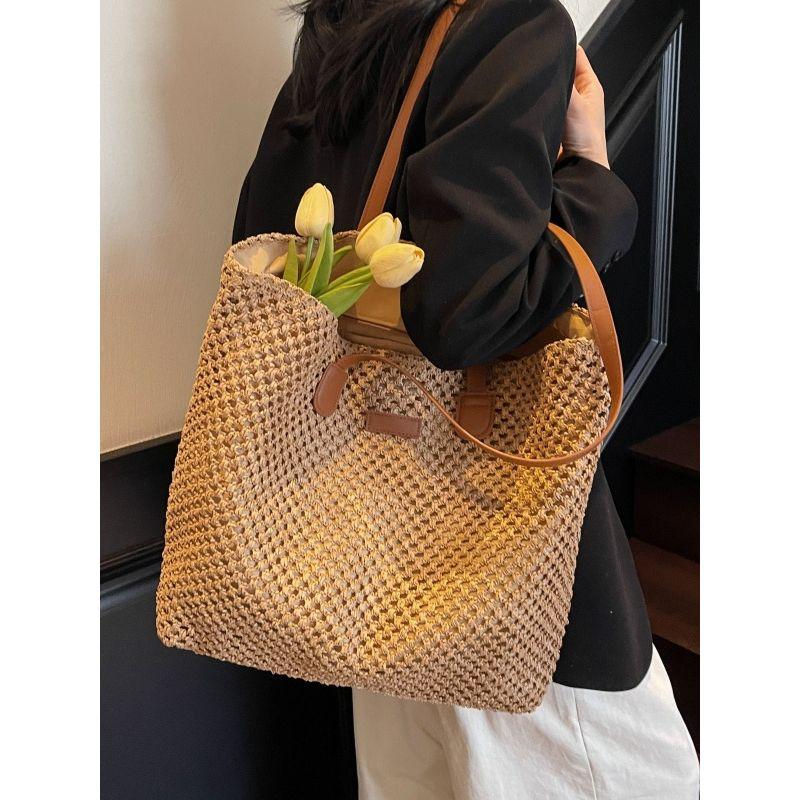 Large Capacity Straw Bag Women 2025 New Summer Versatile Commuter Woven Bag Seaside Vacation Beach Tote Bag