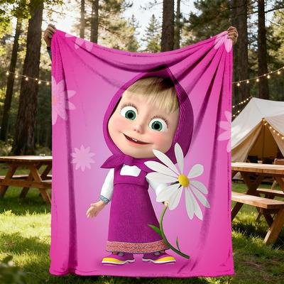 1pc Masha and the Bear Outdoor Blanket Lightweight Flannel, Soft & Warm, All Season Use for Sofa, Outdoor, Camping, Living Room, Office, Chair