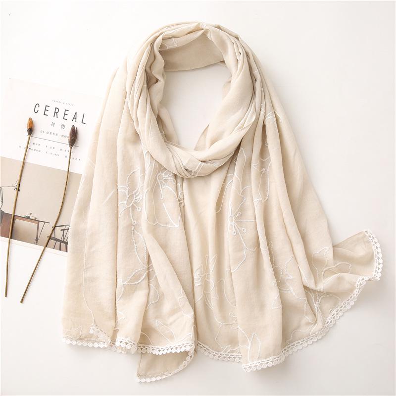 

Вышитый кружевной шарф из хлопка и льна - универсальная и теплая шаль для женщин 180*70 cm