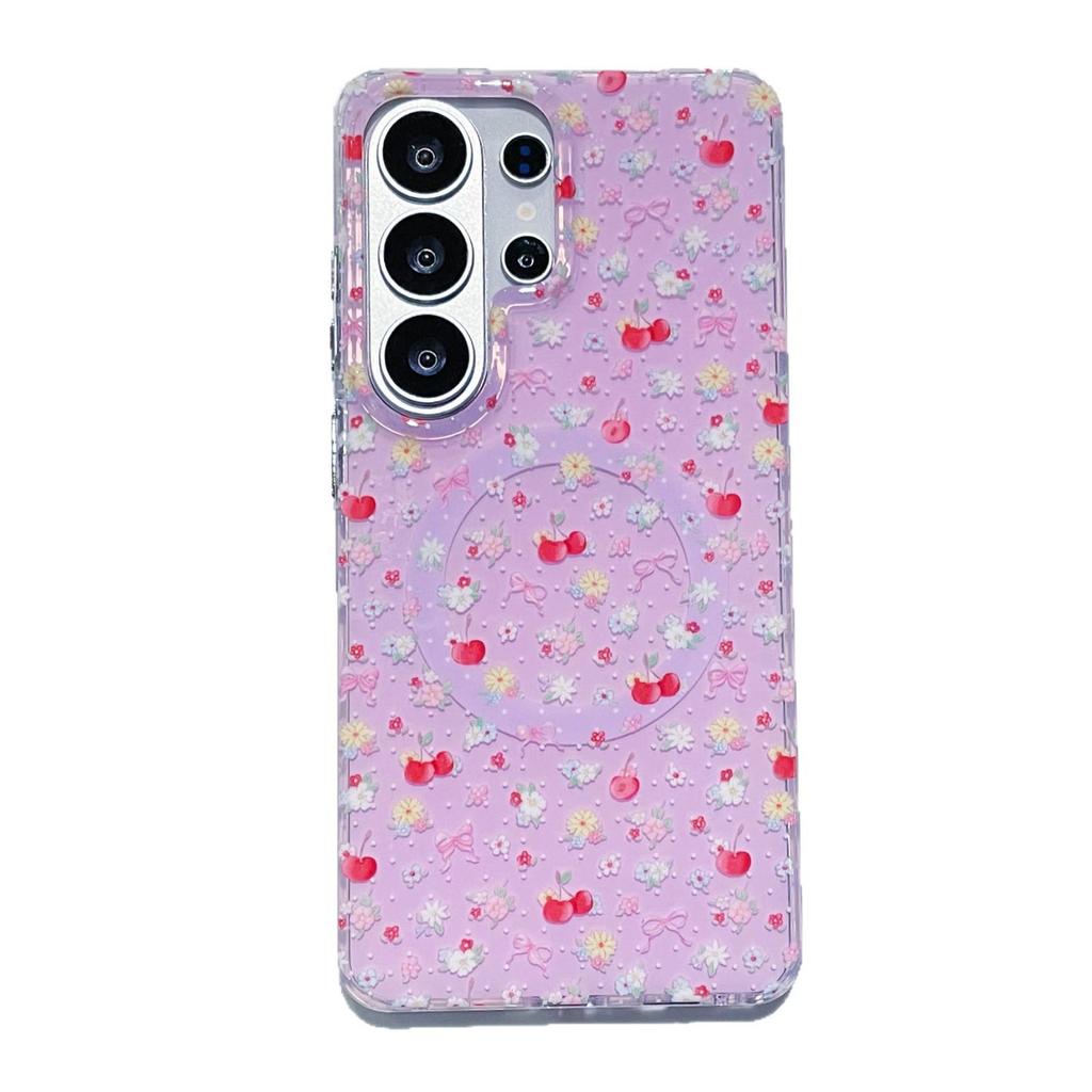Cherry Blossom Floral Samsung S26 Ultra Magnetic Full Coverage Phone Case S24/S25 Protective Cover