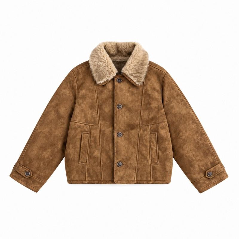 Mens American Retro Solid Fleece Collar Loose Winter Coat Casual Warm Outerwear