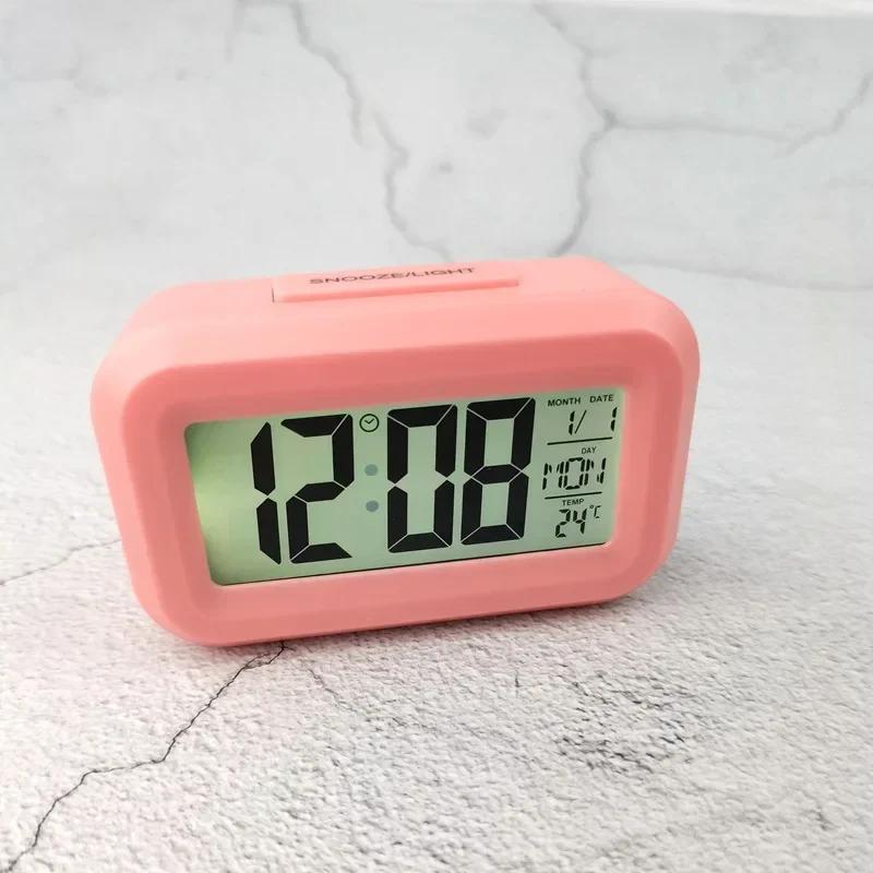 

Led Digital Alarm Clock with Light Sensor, Luminous Display, Snooze, Mute, Calendar, Backlight, Always-On Desktop Table Clock рожевий