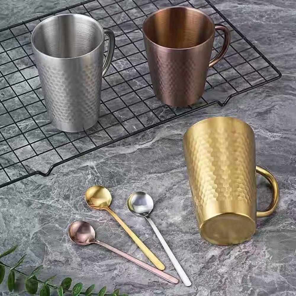 Doppelwandige Kaffeetasse aus Edelstahl Gehämmertes Design Thermobecher Camping