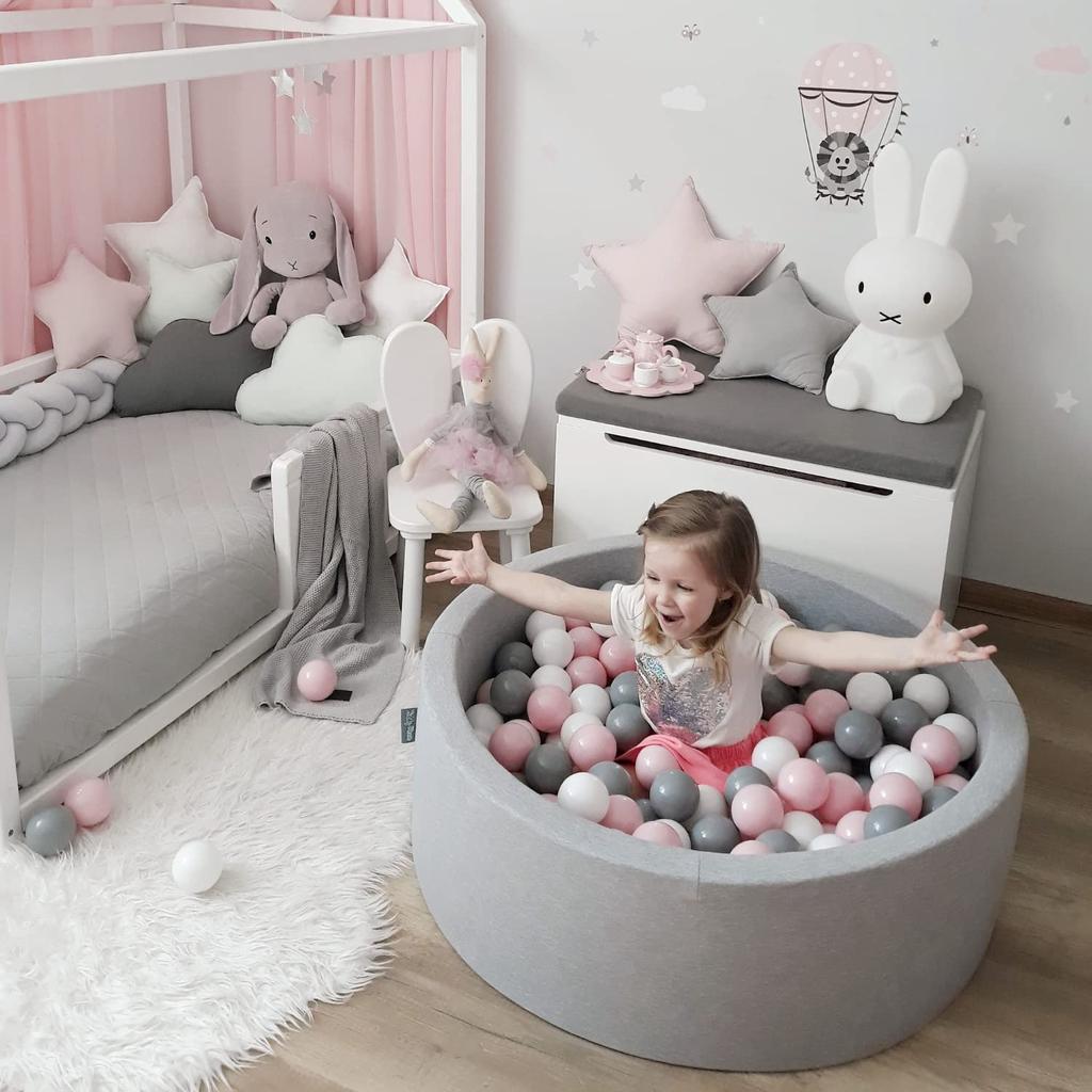 KiddyMoon 90x30cm/200 Balls Balls 7cm / 2.75in Baby Foam Ball Pit, Light Grey:pastel Beige/pyellow/white/mint/powder Pink