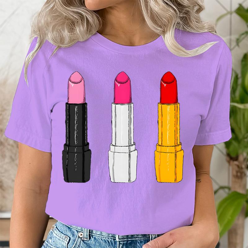 Summer Clothing Lipstick Makeup Fashion Women Tee Tshirts Casual Short Sleeve Regular Female Graphic T Shirt Fashion Clothes