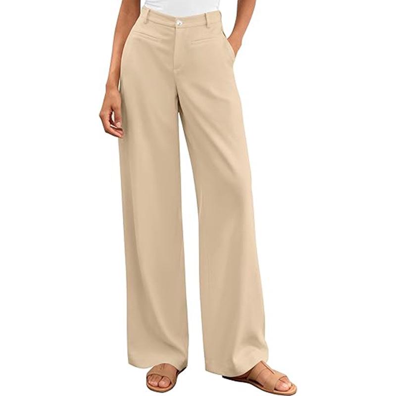 European-American High-Waisted Wide-Leg Women's Suit Pants - Simple Drapey Style for Spring/Summer Business Casual