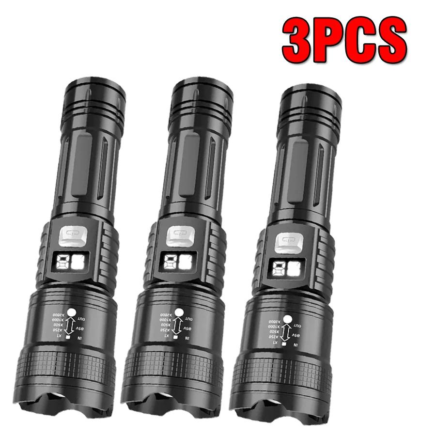 High Strong Power Led Flashlights 20000LM Portable Tactical Emergency Torch Type-C Rechargeable Camping Fishing Zoom Lantern