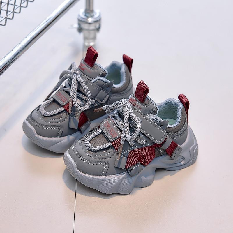 Girls Sports Shoes Autumn New Style Boys Leather Faced Casual Dad Shoes Soft Sole Running Shoes