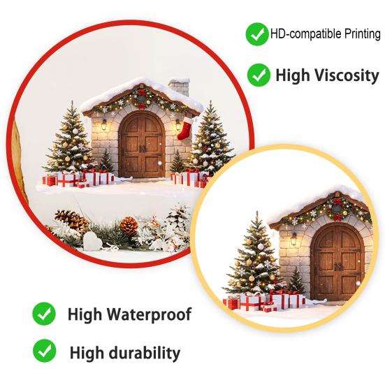 Holiday Party Supplies Snow House Wall Sticker for Christmas, Waterproof Stone Winter Decoration Decal, Removable Mural Living Room Bedroom Decals