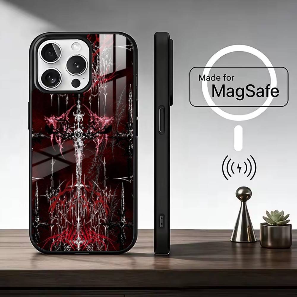 C-Cyber Sigil Cross Phone Case For iPhone17,16,15,14,13,12,11 Plus,Pro Max Magnetic For Magsafe Wireless Charging iPhone13PROMAX