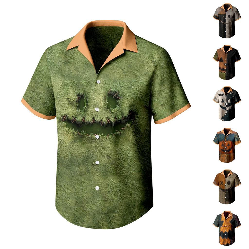 Men's Casual Short Sleeve Shirt with Halloween Print for Parties and Everyday Wear