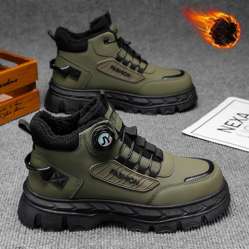 

Winter Men s Casual High Top Work Shoes Thick and Warm Retro Ankle Boots Thick Soled Wear-resistant Outdoor Hiking Snow Boots 44 зелений